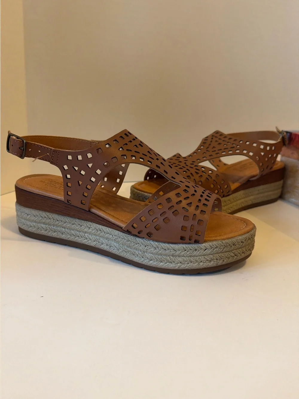 Bella Vita Womens Brown Cutout Espadrille Platform Sandals Size 8WW